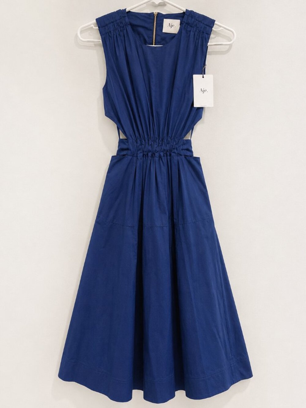 NWT Aje Zorina Navy Blue Tie-Waist Cut Out A-Line Midi Dress Size AU 6 US 2